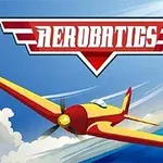 青空を背景に、黄色と赤のプロペラ飛行機が飛んでいる様子が描かれたイラスト。