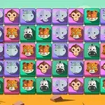 カラフルな背景にサル、サイ、ゾウ、トラ、チーター、シマウマの動物のイラストが並んだ正方形のグリッド。