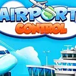 青空の背景に、飛行機のイラストと空港の管制塔や建物が描かれている。