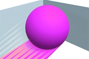 ピンクのボールが壁際にあり、下にピンクの光の尾を引いている。
