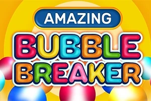 カラフルなバブルとカラフルな文字で「AMAZING BUBBLE BREAKER」と書かれたデザイン。