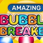 カラフルなバブルとカラフルな文字で「AMAZING BUBBLE BREAKER」と書かれたデザイン。