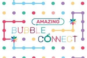 カラフルな点と線が背景に描かれており、「AMAZING BUBBLE CONNECT」というテキストが中央に配置されている。