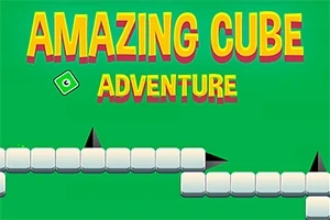 緑の背景に「AMAZING CUBE ADVENTURE」という黄色い文字と、白いキューブと黒いトゲが並んだデザイン。