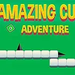緑の背景に「AMAZING CUBE ADVENTURE」という黄色い文字と、白いキューブと黒いトゲが並んだデザイン。