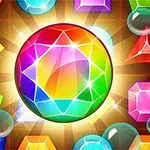 カラフルな多面体の宝石と光る中心の虹色の円形のジェム。