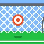 サッカーゴールに白いネットと中央に赤いターゲットが描かれているイラスト。