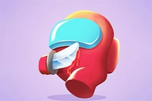 赤いキャラクターの頭にナイフが刺さっているイラスト。