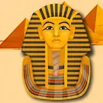エジプトのピラミッドを背景に、ファラオの黄金のマスクが描かれているイメージ。