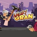 おばあさんが大きなハンマーで攻撃するシーンと、倒れている男性のイラスト。