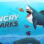 海中で魚と対峙する怒ったサメのイラスト。