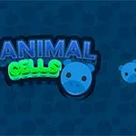 青い背景に「ANIMAL CELLS」と書かれた文字と可愛い青い顔のイラストが点在している画像。