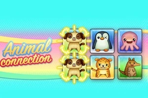 水色の背景に、パグ、ペンギン、タコ、ヒョウ、カンガルーの動物イラストが並んでいる。