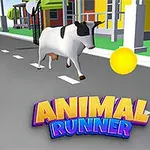 道路を走る牛と金色のコインの前に「ANIMAL RUNNER」と書かれた文字。