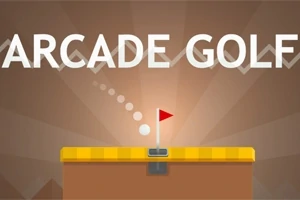 茶色の背景に白い文字で「ARCADE GOLF」と書かれ、中央に旗が立ったゴルフマットが描かれている。
