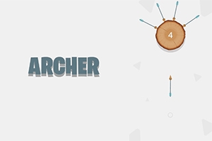 白い背景に「ARCHER」というテキストと矢が刺さった丸太のイラスト。