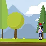 木々や山々を背景に、弓を持った人物がリンゴを頭に乗せた別の人物を狙っているシーン。