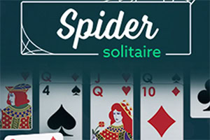 トランプのカードが並んでいる画像で、「Spider solitaire」という文字が上部に描かれている。