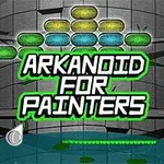 レンガ状のブロックと「ARKANOID FOR PAINTERS」の文字がある壁の前景。