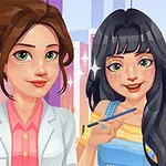 2人の女性が建物の前で微笑んでいるイラスト。