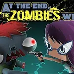 赤い髪のゾンビと紫の髪の少女が向かい合い、少女が銃を構えている。