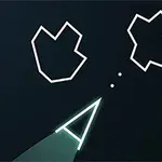 黒い背景に白い線で描かれた二つの不規則な形と三角形のシルエット、右下に赤い背景のアタリのロゴ。