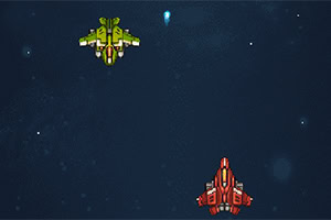 宇宙を背景に緑色と赤色の2機のスぺースシップが描かれている。