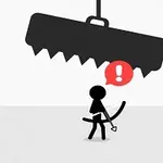 黒いシルエットの棒人間が弓を持ち、頭上に大きな鋸歯状のトラップがあり、その上に赤い感嘆符のアイコンが表示されている。