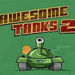 緑の背景に緑色の戦車と「AWESOME TANKS 2」の文字。