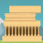 山を背景にした古代ギリシャ風の神殿イラスト。
