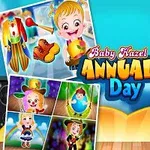カラフルな衣装を身に着けた子供たちが描かれ、背景にポスターが配置されている。