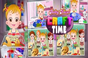かわいい女の子がクラフトを楽しむ姿とカラフルな文字デザインのコラージュ画像。