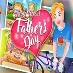 父の日を祝う子供とお父さんのイラストが描かれたカラフルな画像。