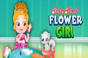 ティアラを着けた金髪の女の子が鏡を持ちながら座り、隣に白い子猫がいる。
