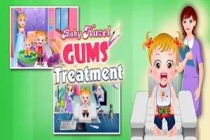 緑色の背景に、診療チェアに座って泣いている子供と看護師が描かれている。