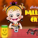 ハロウィンの飾りと一緒に座っている女の子のイラスト。
