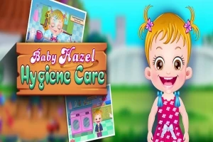 笑顔の金髪の女の子と「Hygiene Care」と書かれた看板があるイラスト。