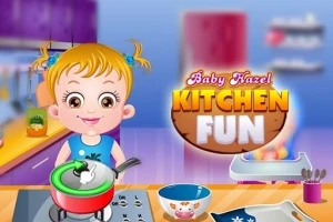 台所に立つ幼児のキャラクターが鍋を混ぜている。
