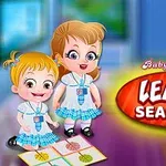 2人の子供が制服を着て室内で季節の図を見ているイラスト。