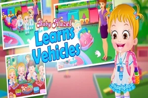 金髪の子供が笑顔で立っており、背景にはカラフルなイラストや乗り物の要素が描かれています。