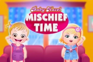 2人の子供がソファの前でポーズをとっているアニメーション画像。