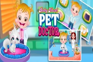赤毛の子どもが白いペットと遊んでいる2枚のイラストがあるカラフルな画像。