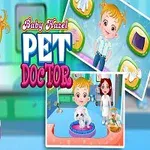赤毛の子どもが白いペットと遊んでいる2枚のイラストがあるカラフルな画像。