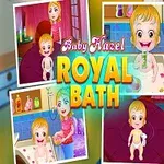 赤ちゃんのハゼルがバスタイムを楽しんでいる様子と、ティアラをかぶったドレス姿のハゼルが描かれている画像。