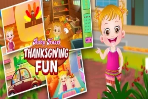 幼児が感謝祭のテーマで楽しんでいる様子と「THANKSGIVING FUN」の文字。