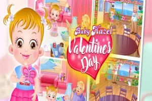 幼児がハートのカードを持って微笑む様子と、カラフルな部屋が背景に描かれている。