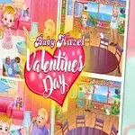 幼児がハートのカードを持って微笑む様子と、カラフルな部屋が背景に描かれている。