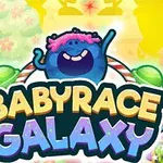 青いキャラクターとカラフルな背景に「BABYRACE GALAXY」と書かれたタイトルロゴ。