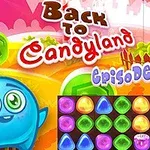 カラフルな背景に、かわいい青いキャラクターと宝石のようなカラフルなパズルピースが並んでいる。