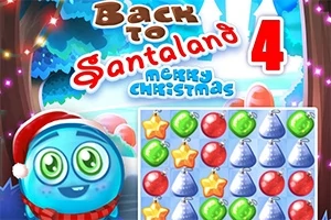 青いクリスマス帽をかぶったキャラクターとカラフルなオーナメントのパズルが表示されている。